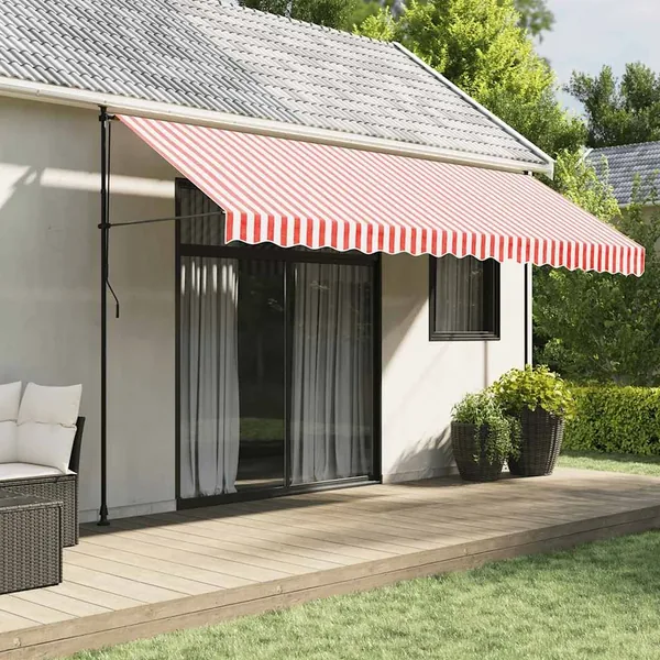 Tissu de remplacement pour auvent rouge et blanc 4,5x3,5 m polyester
