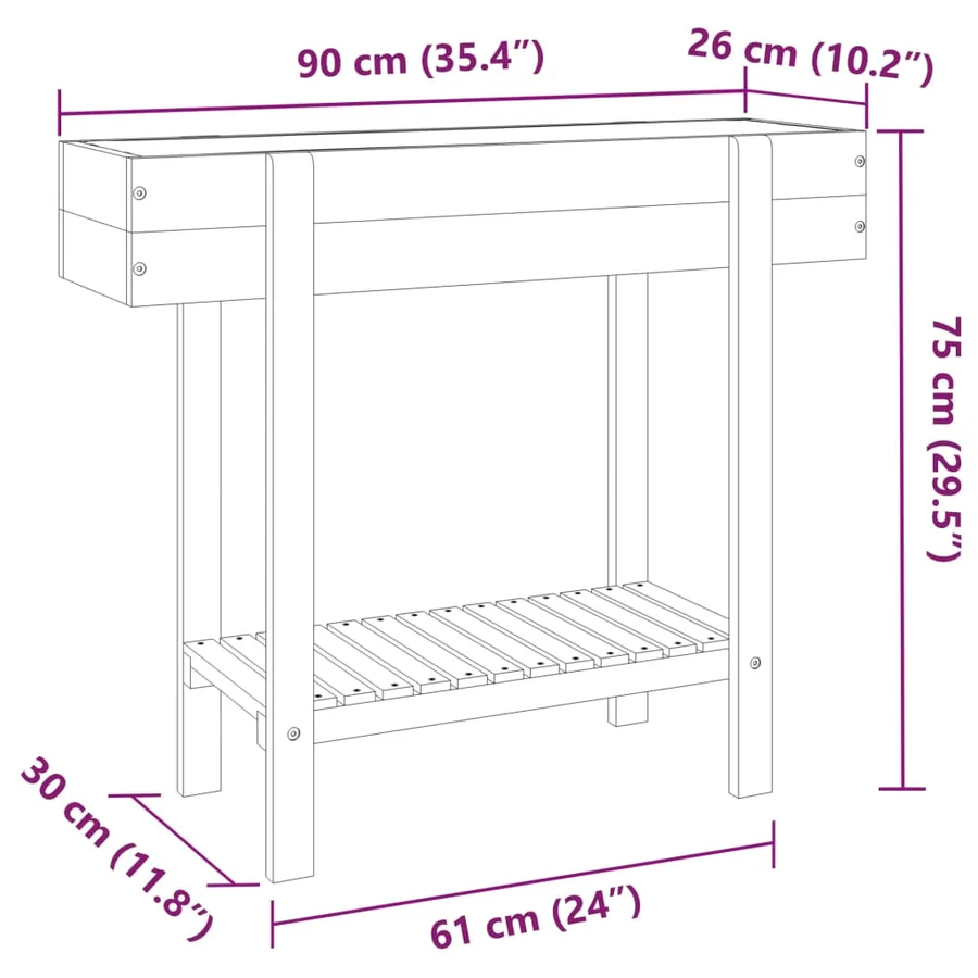 Lit surélevé de jardin 90x30x75 cm bois massif acacia - 9