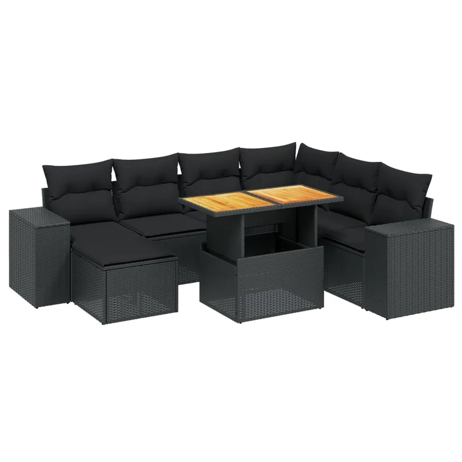 Salon de jardin 8 pcs avec coussins noir résine tressée - 2