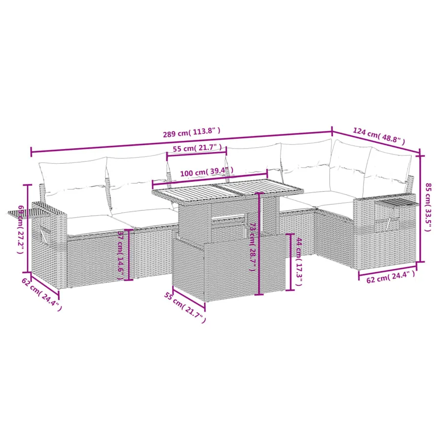 Salon de jardin 7 pcs avec coussins noir résine tressée 62 x 62 x 69 cm - 62,5 kg - 3