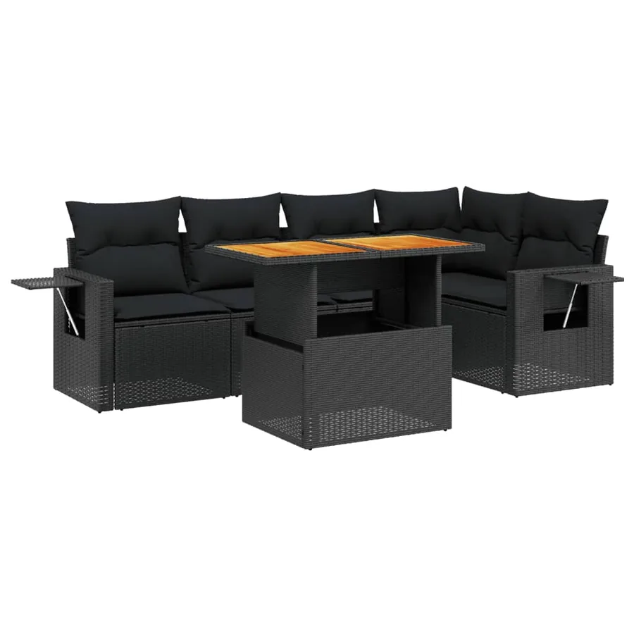 Salon de jardin 6 pcs avec coussins noir résine tressée - 2
