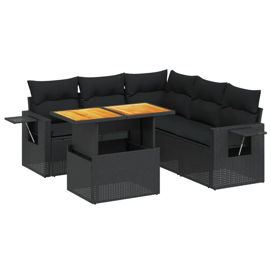 Salon de jardin 6 pcs avec coussins noir résine tressée - 2