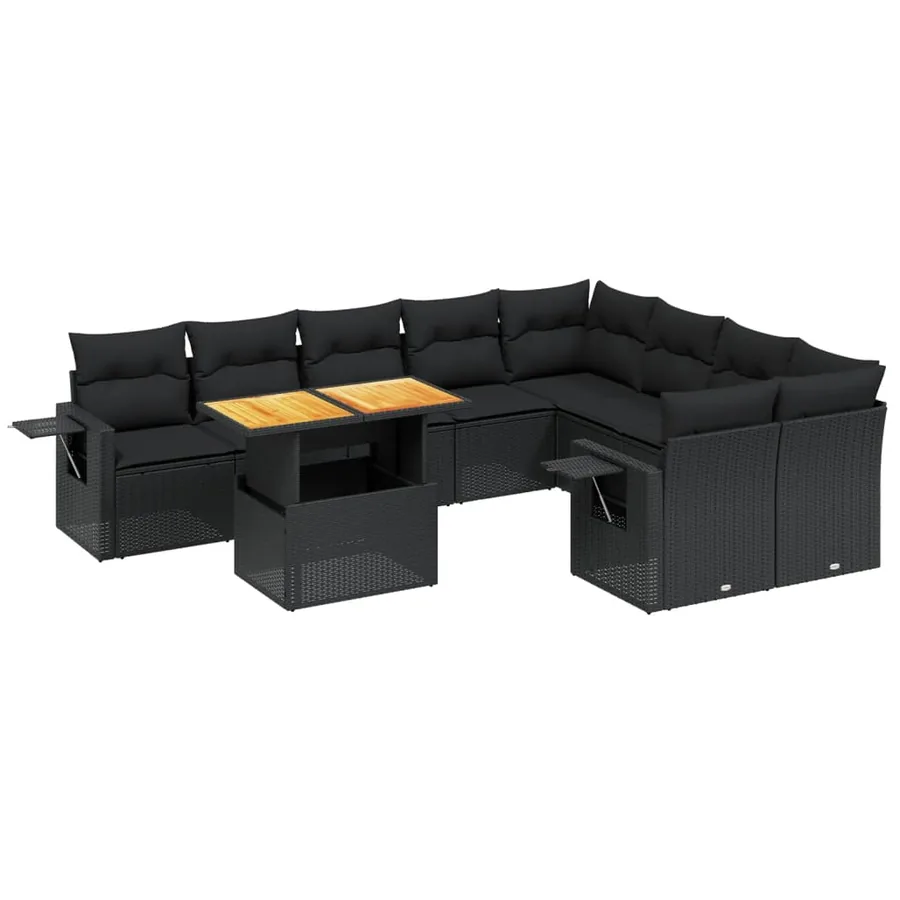 Salon de jardin 10 pcs avec coussins noir résine tressée - 2
