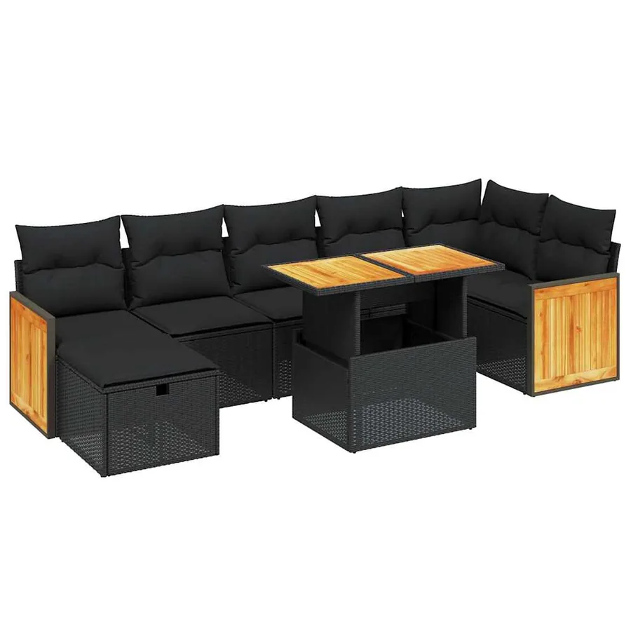 Salon de jardin 8 pcs avec coussins noir résine tressée - 2