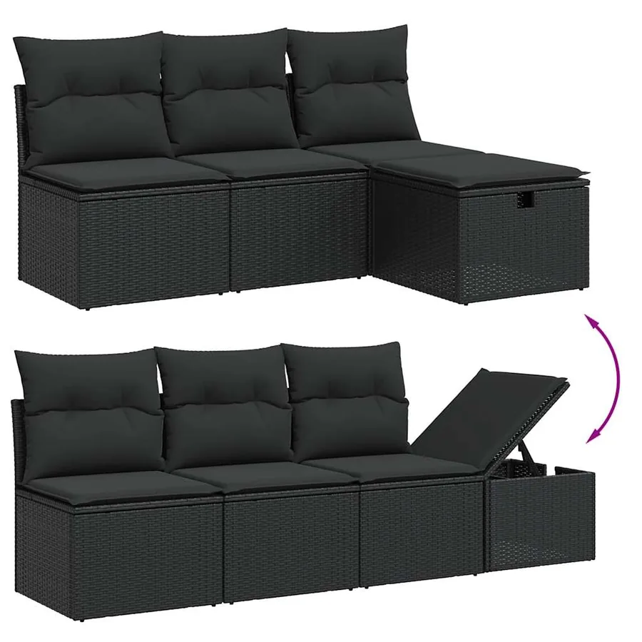 Salon de jardin 8 pcs avec coussins noir résine tressée - 3