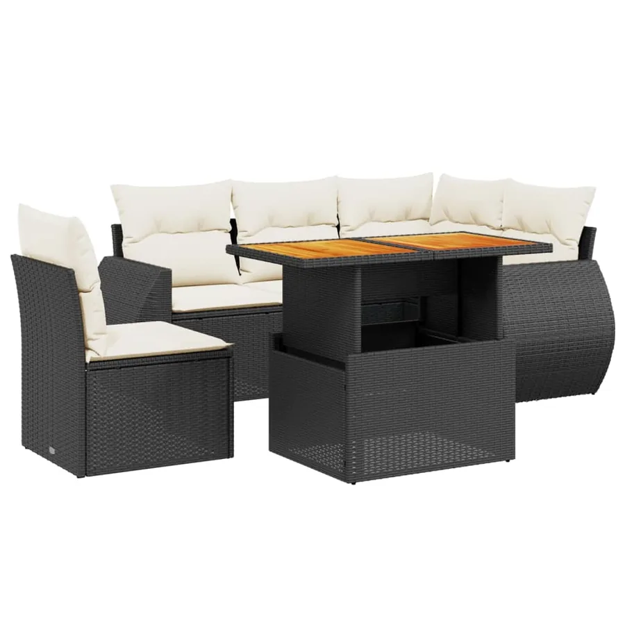 Salon de jardin 6 pcs avec coussins noir résine tressée - 2