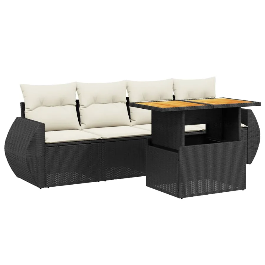 Salon de jardin 5 pcs avec coussins noir résine tressée - 2