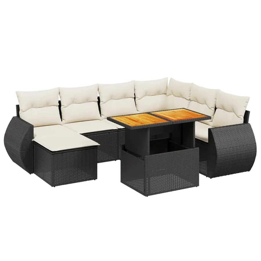 Salon de jardin 8 pcs avec coussins noir résine tressée - 2