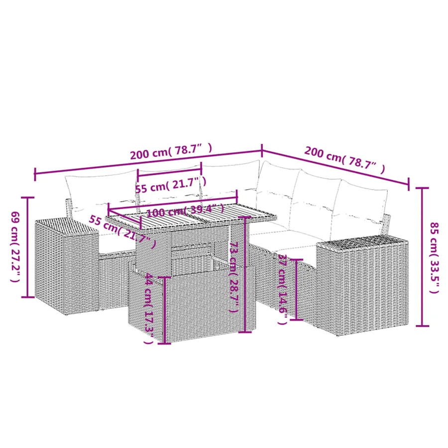 Salon de jardin 6 pcs avec coussins noir résine tressée - 3