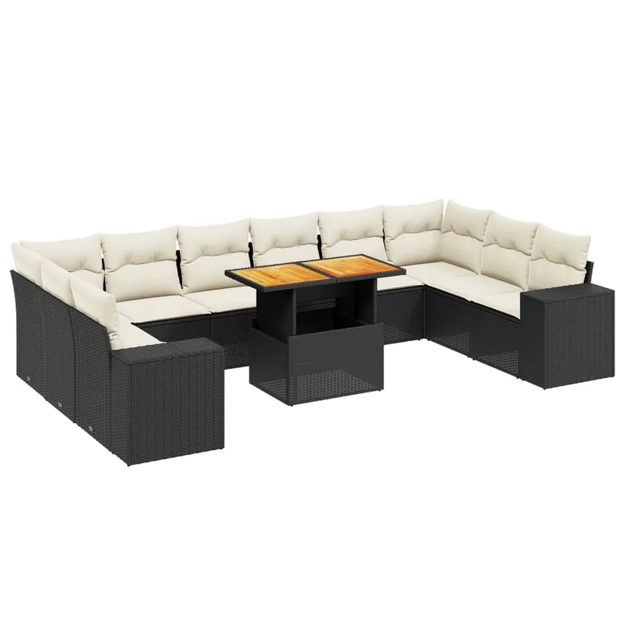 Salon de jardin 11 pcs avec coussins noir résine tressée - 2