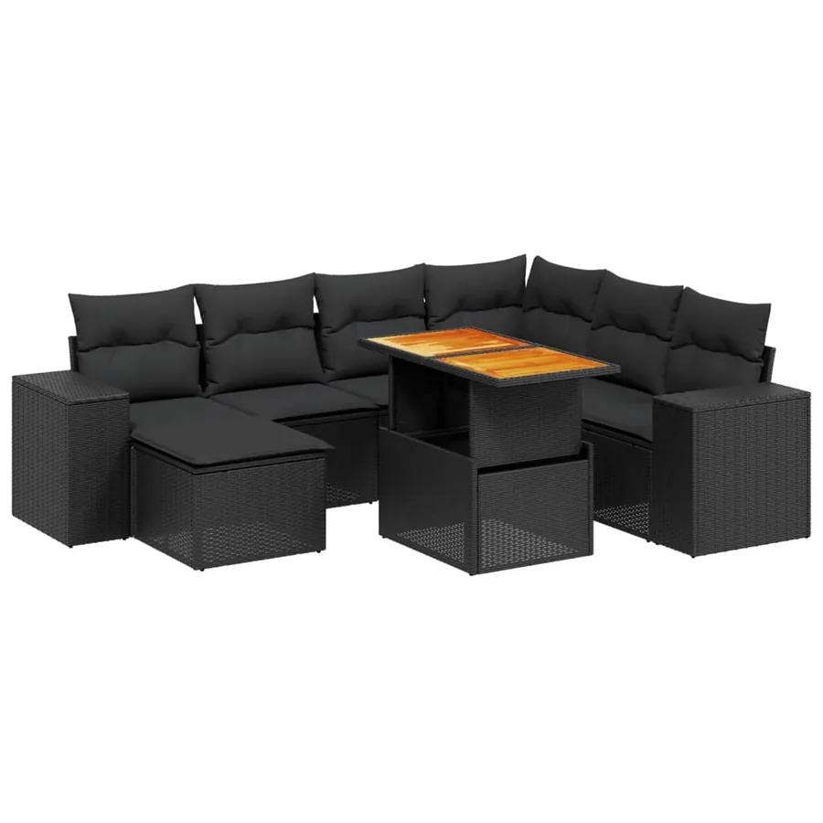 Salon de jardin 8 pcs avec coussins noir résine tressée - 2