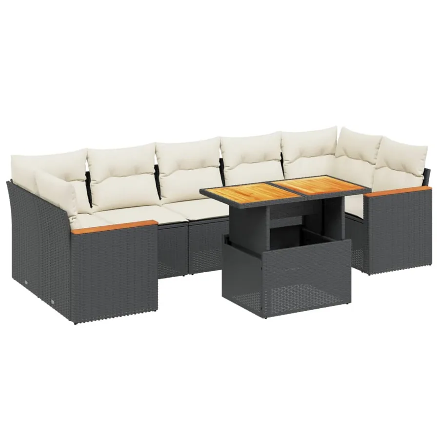 Salon de jardin 8 pcs avec coussins noir résine tressée - 2