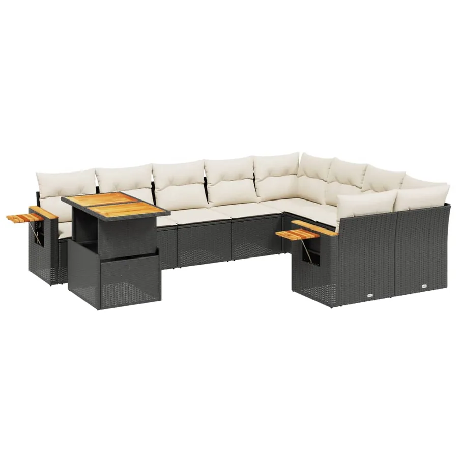 Salon de jardin 10 pcs avec coussins noir résine tressée - 2