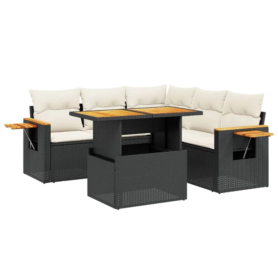 Salon de jardin 6 pcs avec coussins noir résine tressée - 2