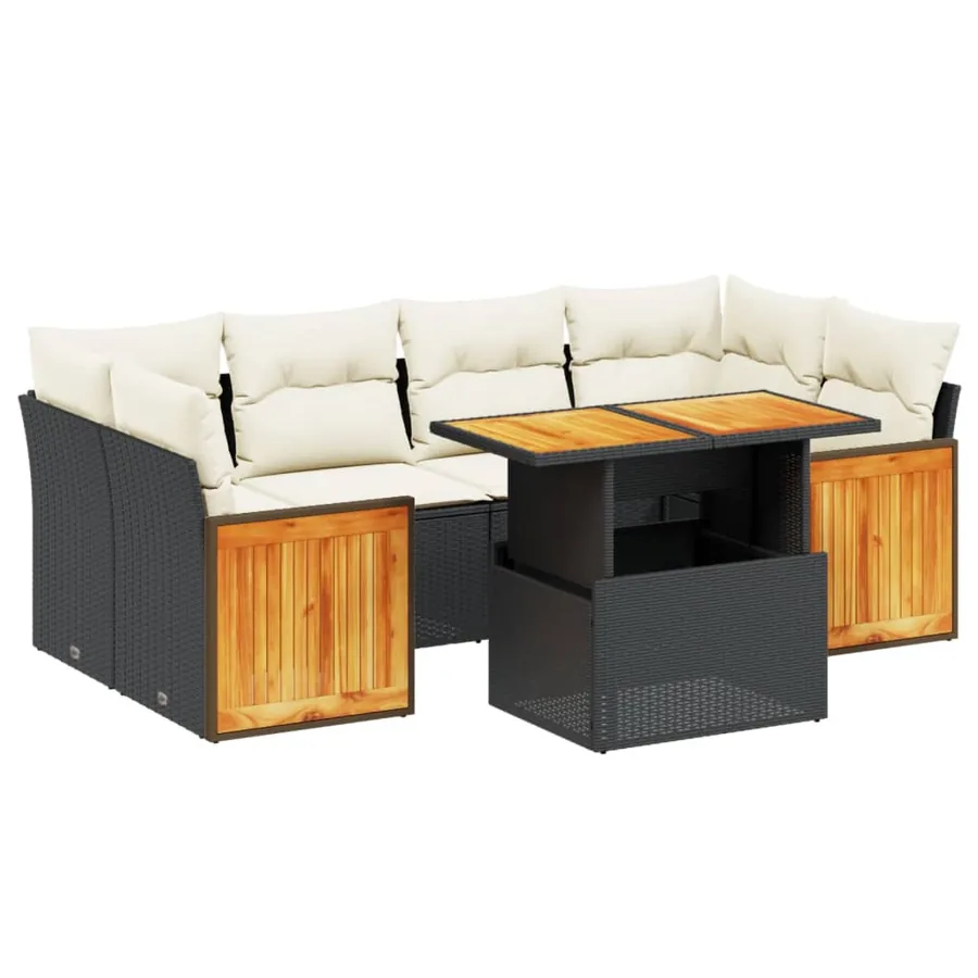 Salon de jardin 7 pcs avec coussins noir résine tressée 55 x 62 x 69 cm - 67,6 kg - 2
