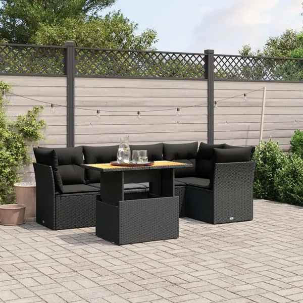 Salon de jardin 5 pcs avec coussins noir résine tressée
