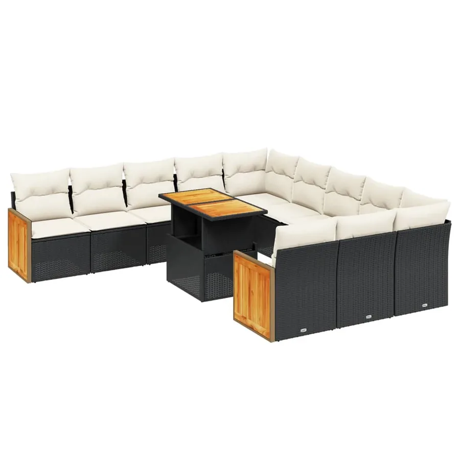 Salon de jardin 11 pcs avec coussins noir résine tressée - 2