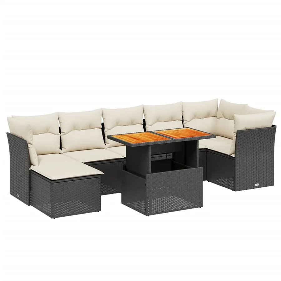 Salon de jardin 8 pcs avec coussins noir résine tressée - 2