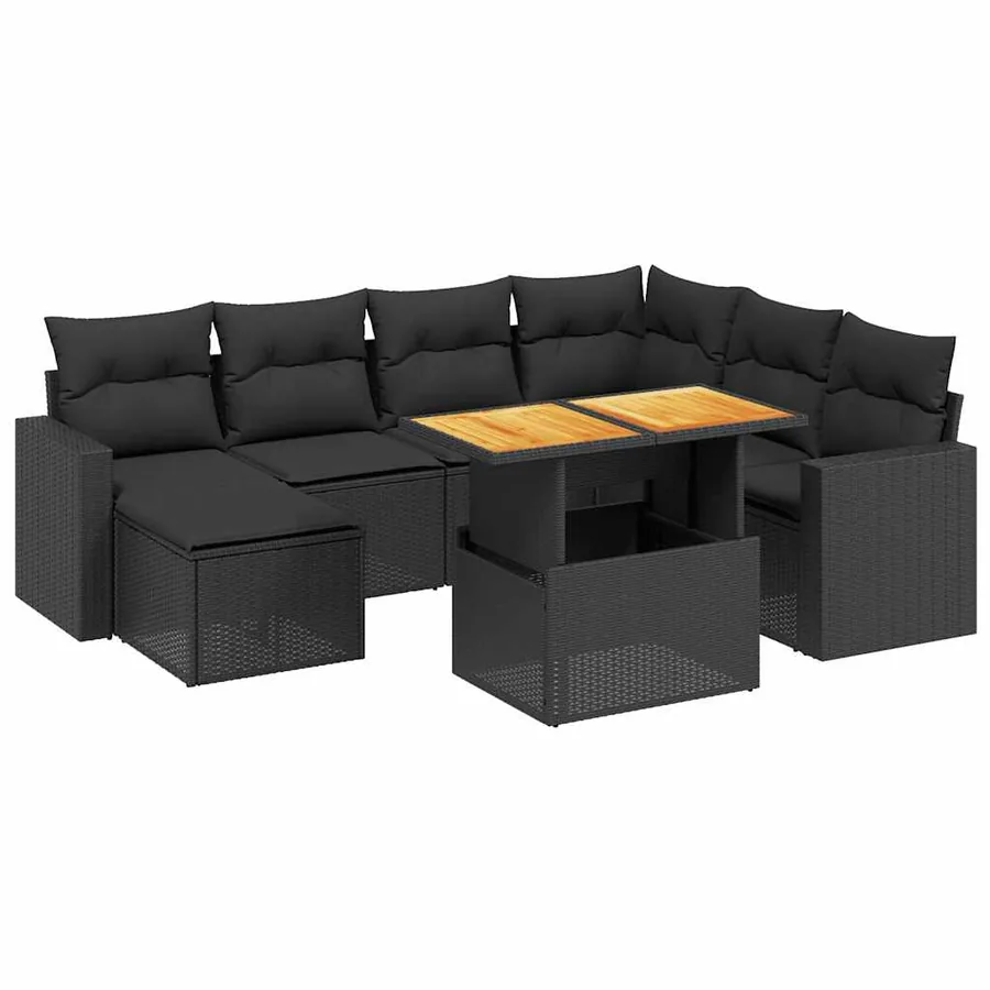 Salon de jardin 8 pcs avec coussins noir résine tressée - 2