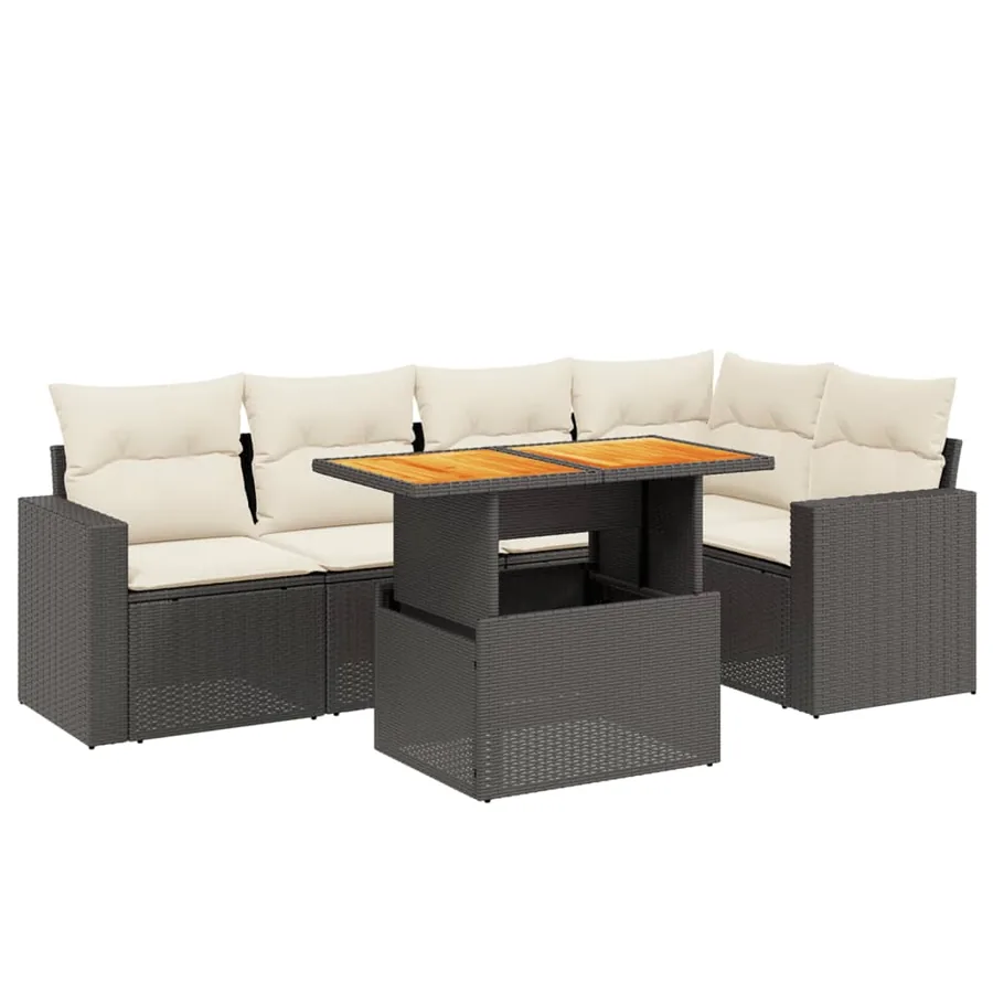 Salon de jardin 6 pcs avec coussins noir résine tressée - 2