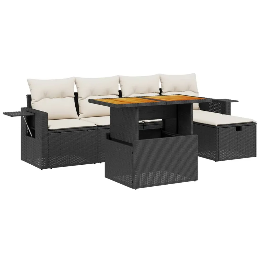 Salon de jardin 6 pcs avec coussins noir résine tressée - 2