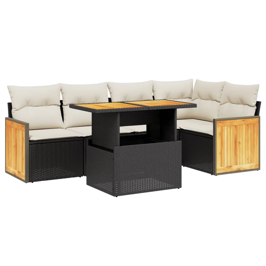 Salon de jardin 6 pcs avec coussins noir résine tressée - 2