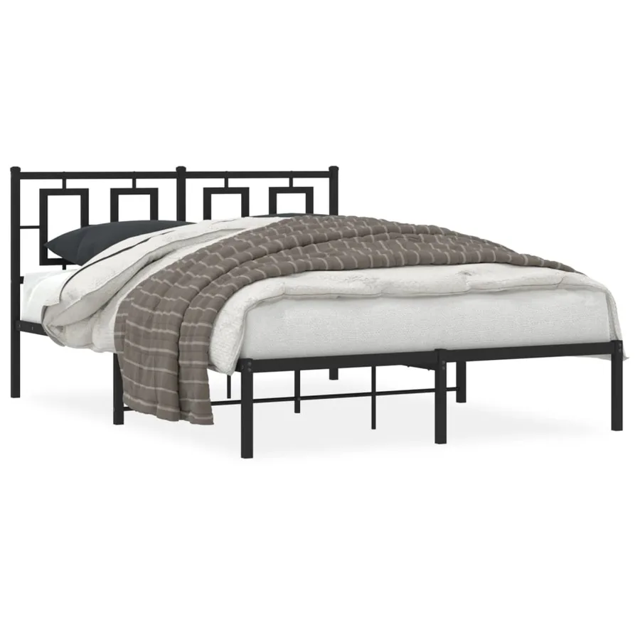 Cadre de lit métal sans matelas avec tête de lit noir 135x190cm - 2