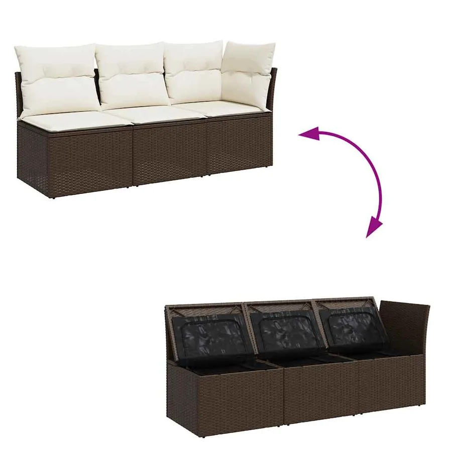 Canapé de jardin avec coussins 3 places brun résine tressée - 7