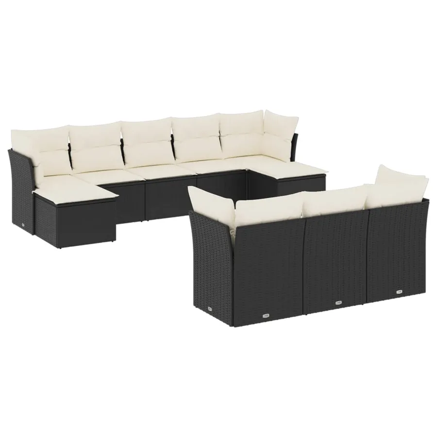 Salon de jardin 10 pcs avec coussins noir résine tressée - 2