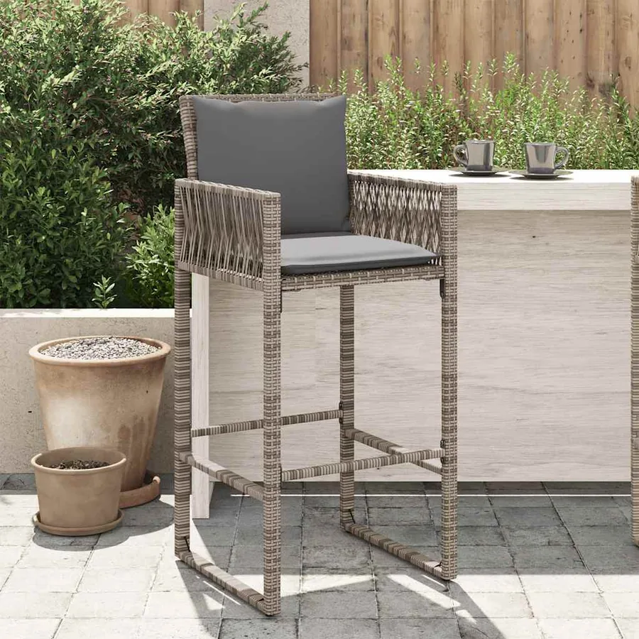 Tabourets de bar jardin coussins lot de 2 gris résine tressée