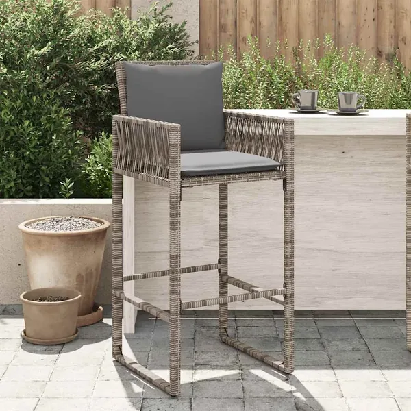 Tabourets de bar jardin coussins lot de 2 gris résine tressée