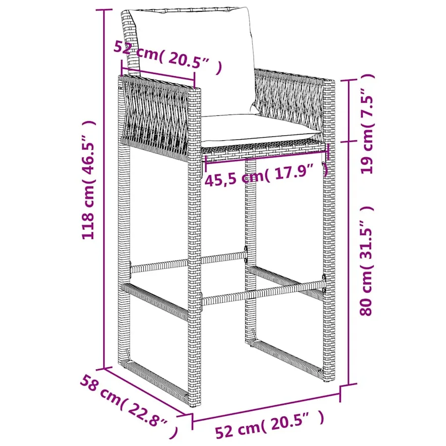 Tabourets de bar jardin coussins lot de 2 gris résine tressée - 11
