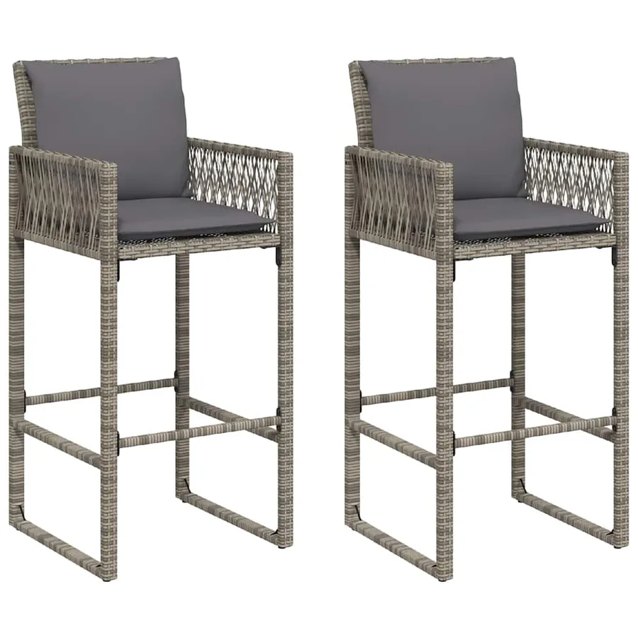 Tabourets de bar jardin coussins lot de 2 gris résine tressée - 2