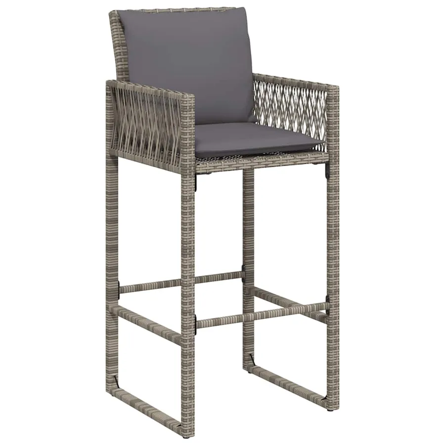 Tabourets de bar jardin coussins lot de 2 gris résine tressée - 4