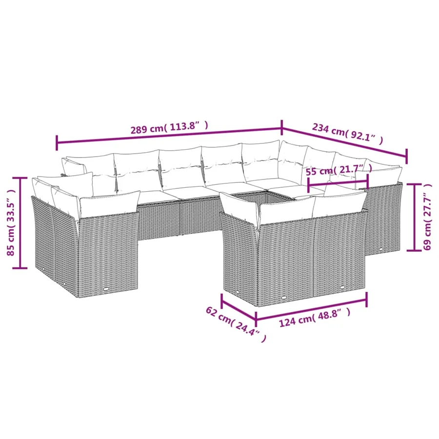 Salon de jardin avec coussins 12 pcs marron résine tressée - 3