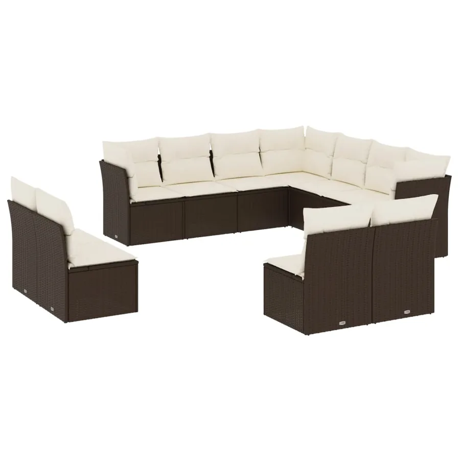 Salon de jardin et coussins 11 pcs marron résine tressée - 2