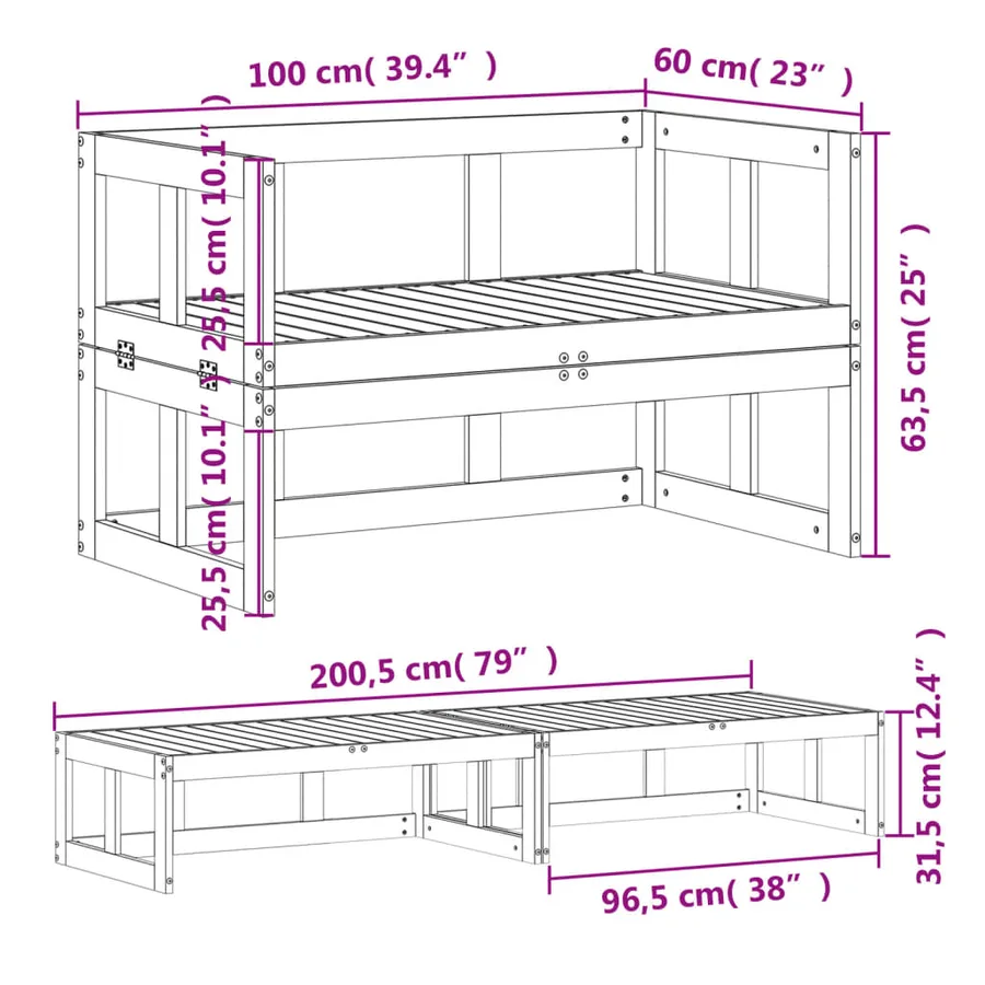 Canapé de jardin extensible blanc bois massif de pin - 11