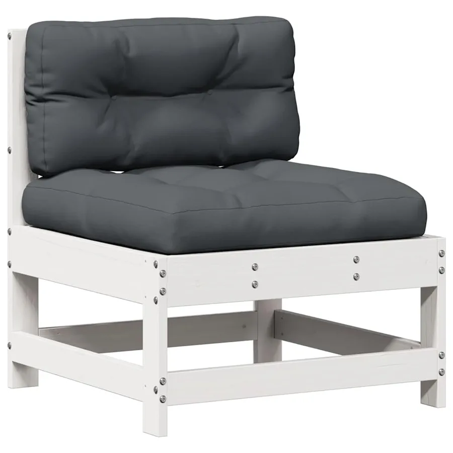 Salon de jardin 5 pcs avec coussins blanc bois massif de pin - 5