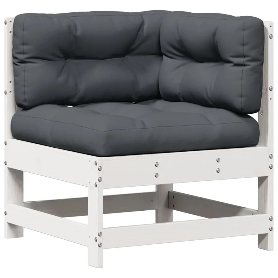 Salon de jardin 7 pcs avec coussins blanc bois de pin massif - 4