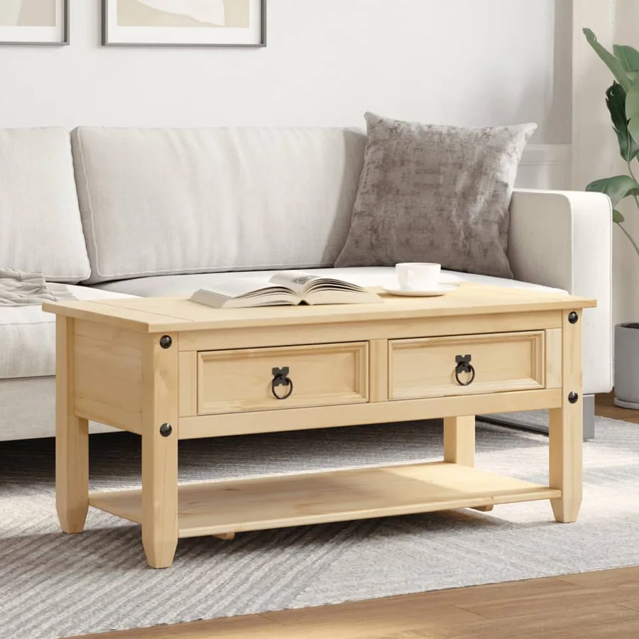 Table basse avec tiroirs Corona 100x48x45 cm bois de pin massif - 3