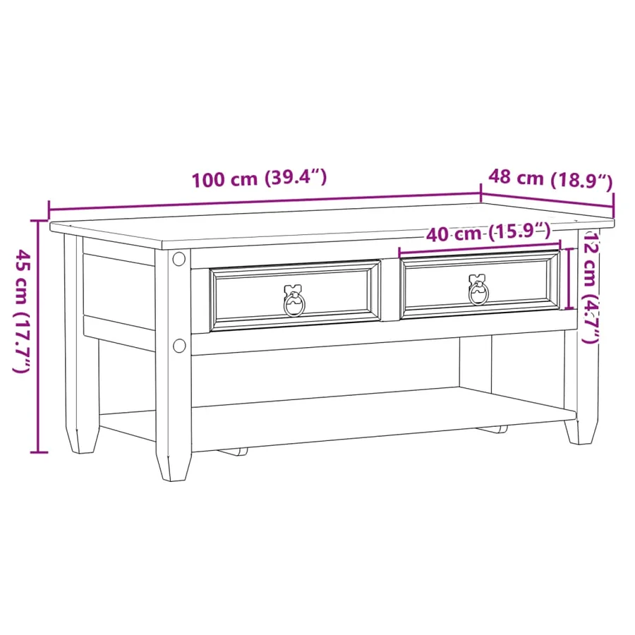Table basse avec tiroirs Corona 100x48x45 cm bois de pin massif - 9