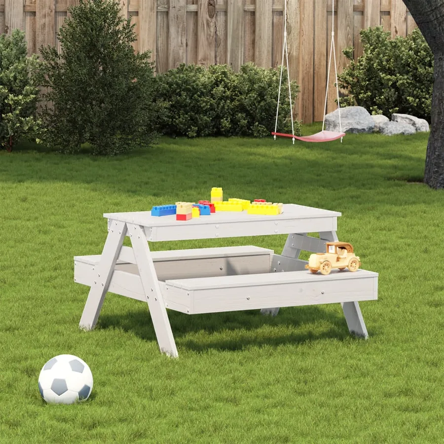 Table de pique-nique pour enfants blanc bois massif de pin - 3