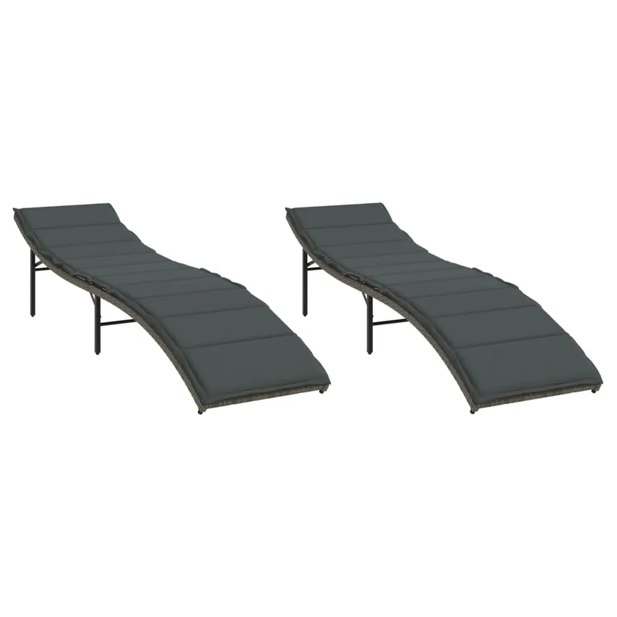 Chaises longues lot de 2 avec coussins gris résine tressée - 2