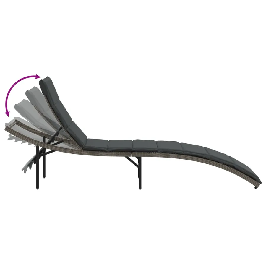 Chaises longues lot de 2 avec coussins gris résine tressée - 7
