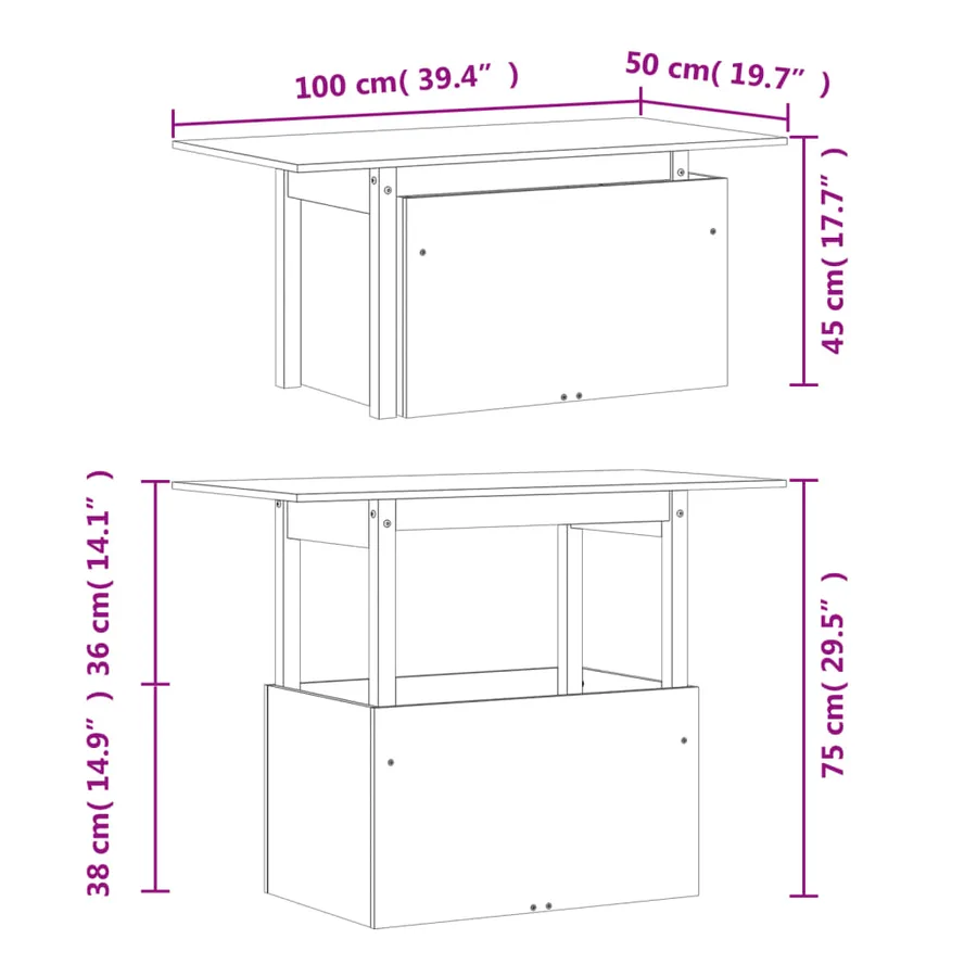 Table de jardin 100x50x75 cm bois massif de pin - 12
