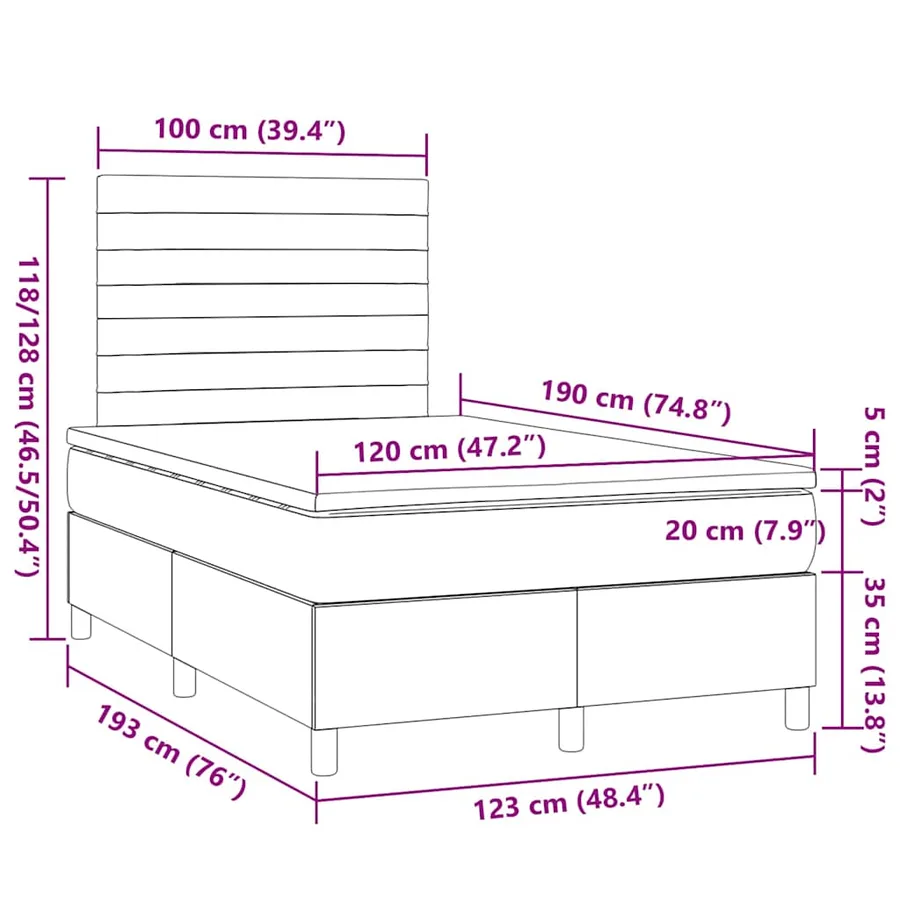 Sommier à lattes de lit matelas LED gris foncé 120x190 cm tissu - 10