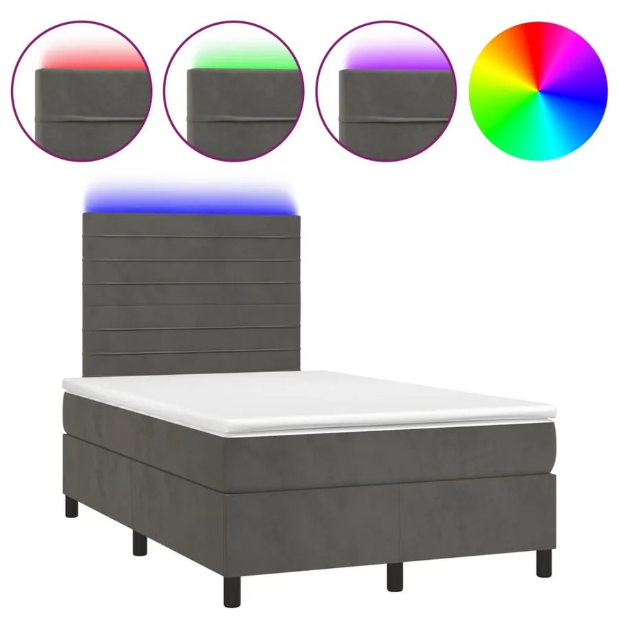 Sommier à lattes de lit avec matelas LED gris foncé 120x190 cm - 2