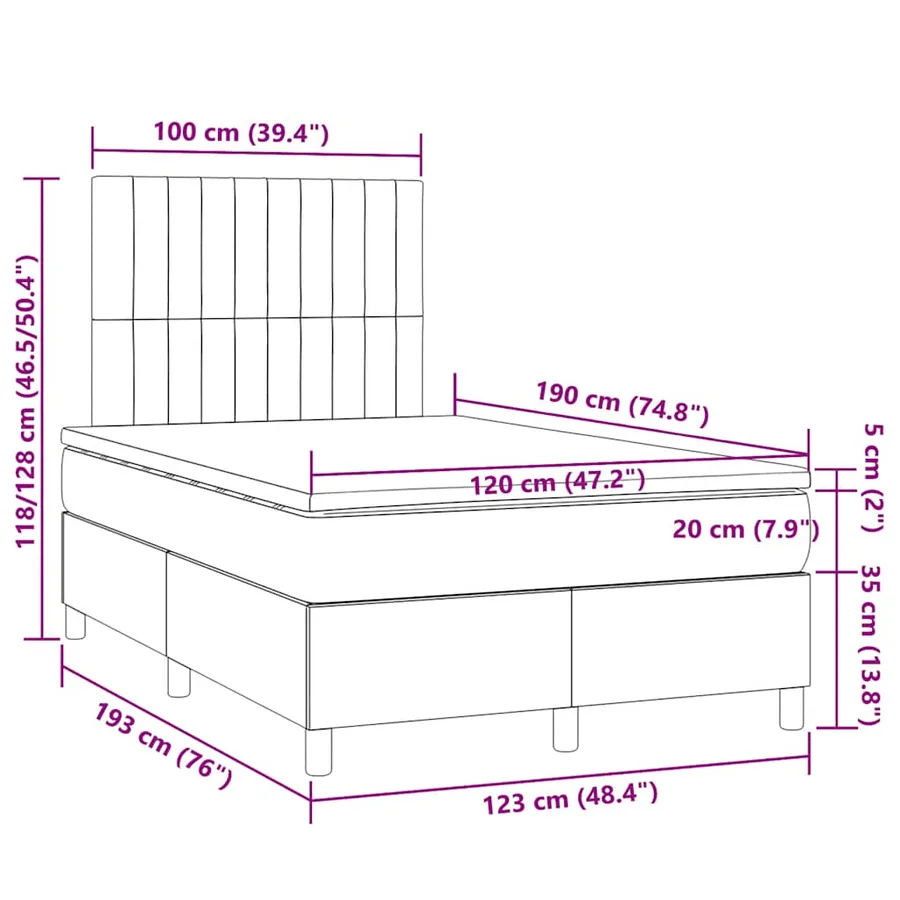 Sommier à lattes de lit matelas LED gris foncé 120x190 cm tissu - 10