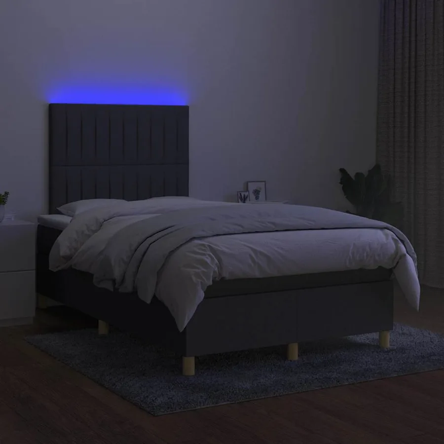 Sommier à lattes de lit matelas LED gris foncé 120x190 cm tissu - 4