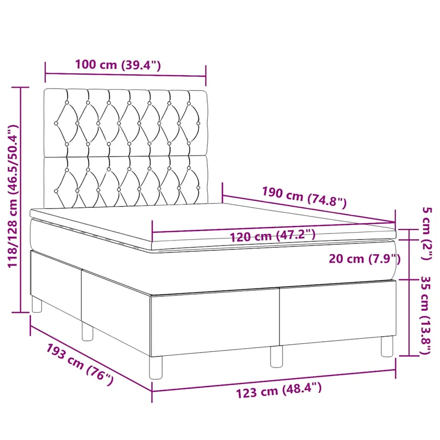 Sommier à lattes de lit matelas LED gris foncé 120x190 cm tissu - 10